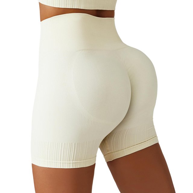 Gibobby Pantalones De Casuales Para Mujer Pantalones cortos de yoga de fitness para mujer Pantalones cortos de equitación de de cintura alta Pantalones cortos de levantamiento(Beige, M)