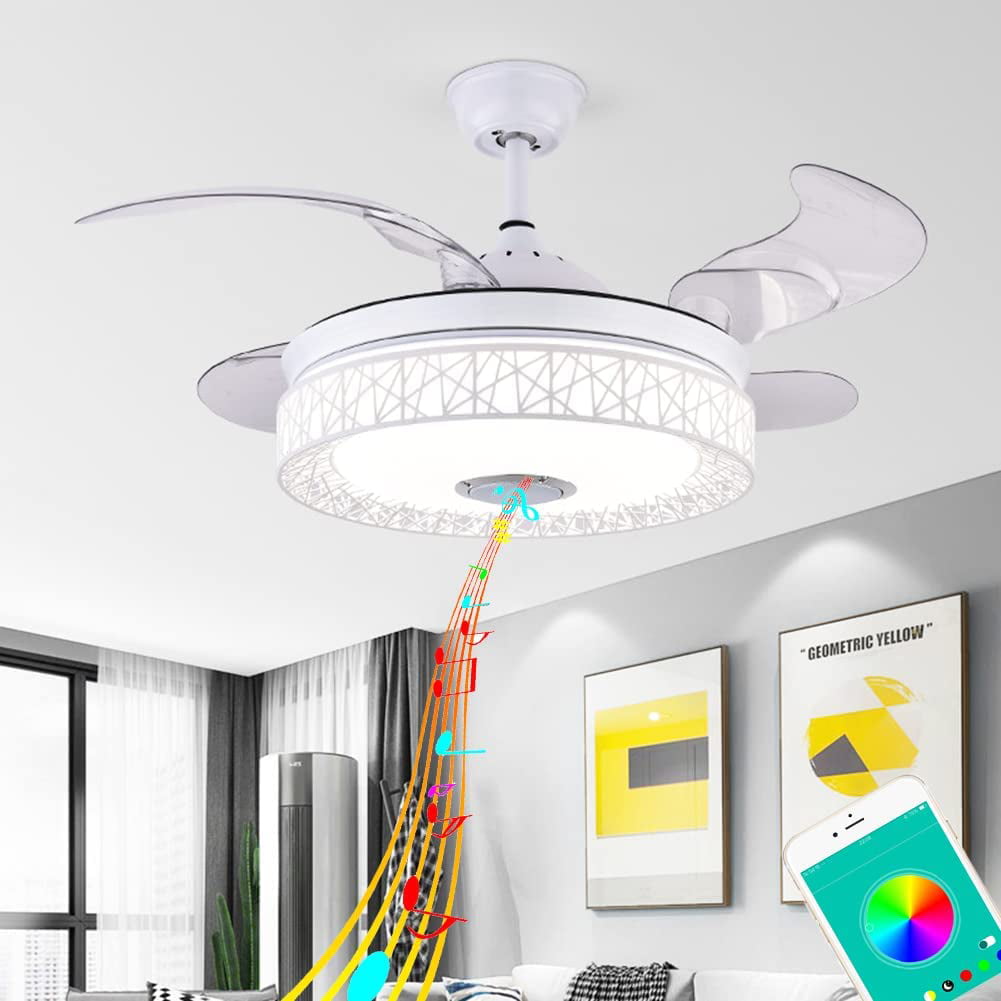 42" Modern Bluetooth LED 7-Color Chandelier Music Speaker Ceiling Fans w/ Remote 