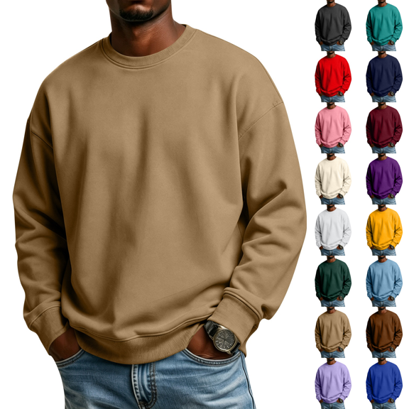 Sweatshirts for Men Casual Long Sleeve Crew Neck Sweatshirt Pullover Sweatshirt Wicking Breathable Tops Light Brown M