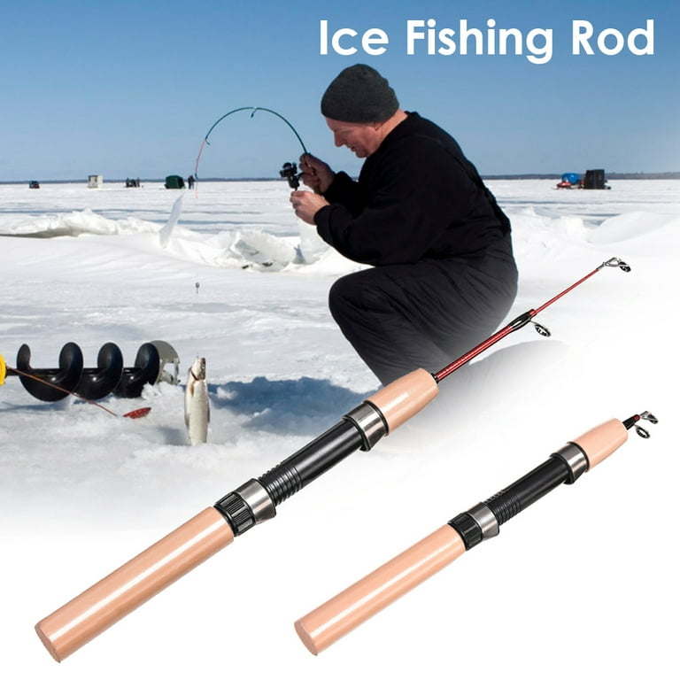 MI-YUKI Winter Ice Fishing Rod Reel Combo Wood Handle Pole Wheel Fishing  Tackles 