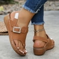 thumbnail image 2 of Yyuenw Women Open Toe Thong Wedge Slides PU Slip On Summer Outdoor Walking Sandals, 2 of 9