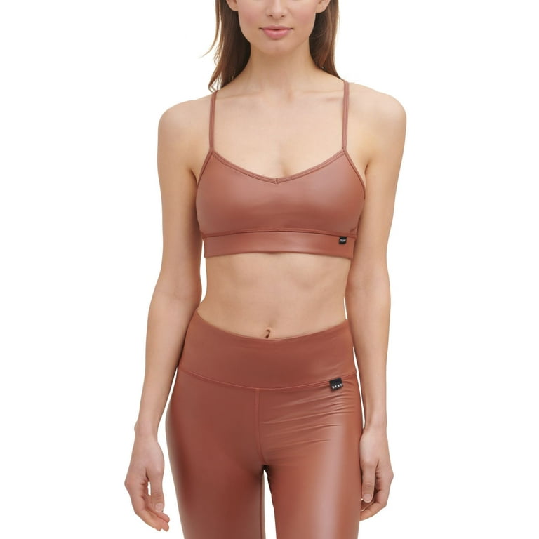 DKNY Womens Athleather Faux Leather Sports Bra
