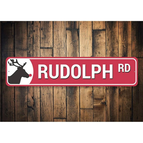 Rudolph Road Reindeer Holiday Novelty Decor, Metal Wall Sign - 4x18 Inches