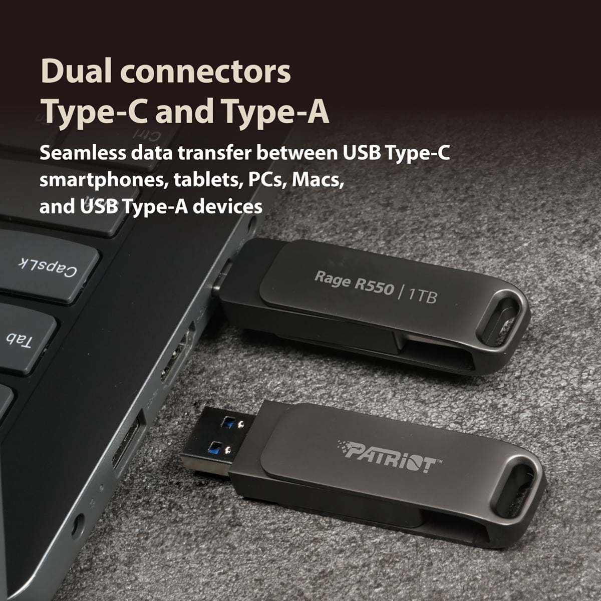 Patriot RAGE R550 256GB USB 3.2 Gen 1 Type-A+C Flash Drive - Thumb Drive - Pen Drive - PE256GR550DSAD