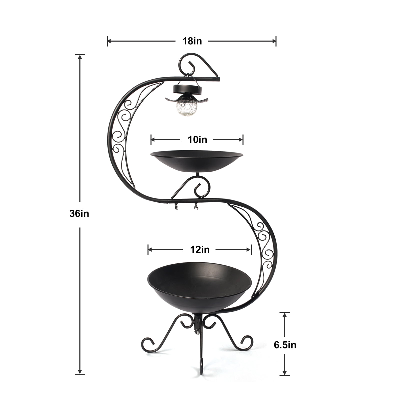 HONGLAND 36" Vintage Cast Iron Bird Bath with Solar Lights & Feeder, Weather-Resistant Outdoor Garden Decor for Hummingbirds