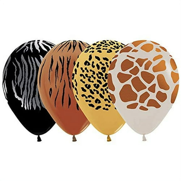 Betallatex 24 Animal Print Party Latex Balloons, 11", Zebra, Tiger, Cheetah, Giraffe
