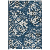 SAFAVIEH Courtyard Edmond Geometric Indoor/Outdoor Area Rug, Navy Blue/Beige, 5'1" x 7'6"