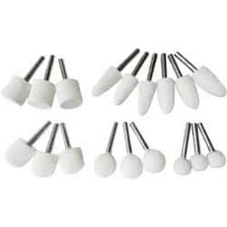 

Value Collection 18 Piece 1/4 Shank Diam Wool Felt Bob Set Medium Density Includes Ball Cone Cylinder Flame Olive & Oval Bobs