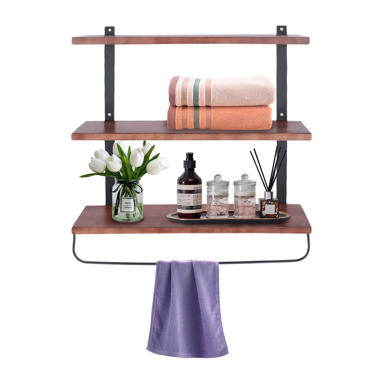 HiKaRiGuMi 3Tier Vintage WallMounted Shelf Wood Storage Bookshelf W