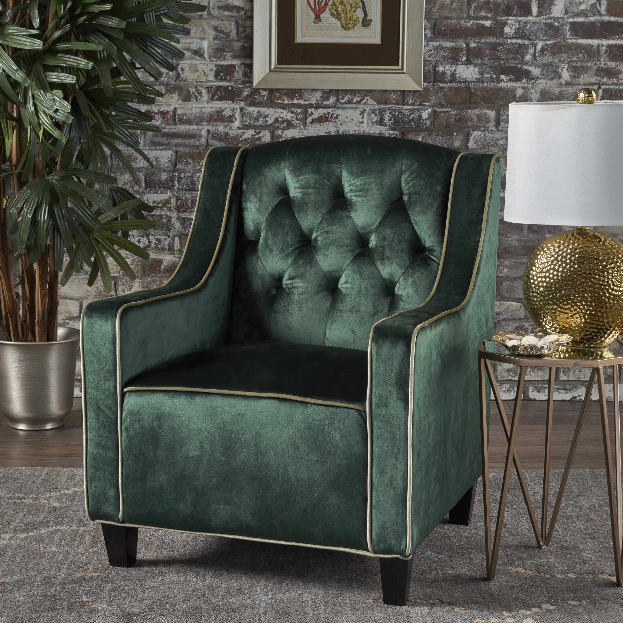 Noble House Gloria Green Tufted Velvet Club Chair