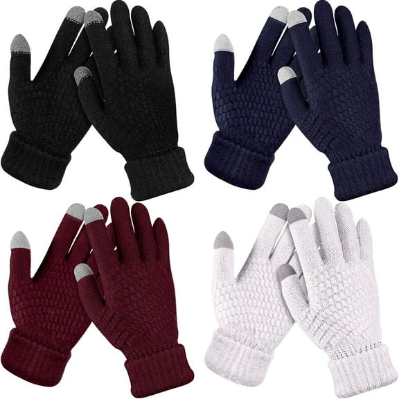 4 Pairs Women's Winter Touchscreen Gloves Warm Fleece Lined Knit Gloves Elastic Cuff Winter Texting Gloves