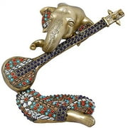 Exotic India Stylized Musical Ganesha - Brass Statue with Inlay Work