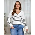 thumbnail image 2 of Drvitor Striped Sweaters for Women Plus Size V-Neck Trendy Pullover Lightweight Fall Sweater, Sizes XL-5XL, 2 of 12
