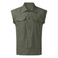 thumbnail image 3 of Bcfgryg Mens Spring And Autumn Fashion Leisure High Street Edge Solid Color Buckle Lapel Slim Denim Jcket Vest Vest Mens Waterproof Jacket Green XXXL, 3 of 3