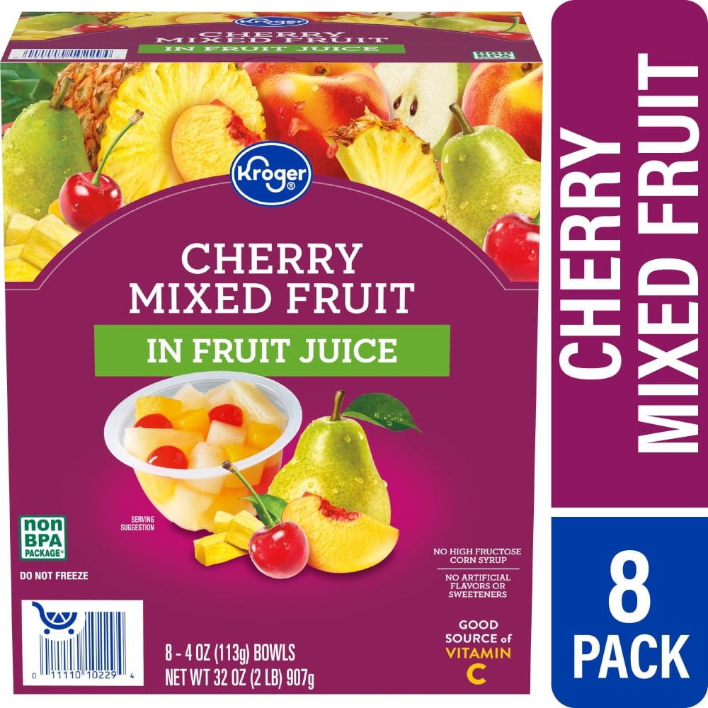 Kroger Cherry Mixed Fruit Cups in 100% Juice 8 ct / 4 oz - 5 Pack