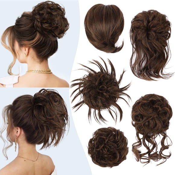 HMD - 5 piezas de moño de pelo desordenado, postizo despeinado para mujer, extensión de cabello, coleteros con banda de goma elástica, postizo largo, accesorios para el cabello para mujer (1B/30)
