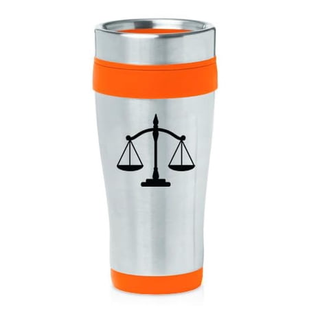 16oz Insulated Stainless Steel Travel Mug Coffee Mug Tumbler Scales of Justice Lawyer Paralegal Judge (Orange)