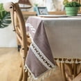 thumbnail image 4 of Enova Home High Quality Tablecloth with Tassels, Thick Rectangle Cotton and Linen Table Cover for Dining Table Decoration (Purple White ) - 54" x 78", 4 of 7