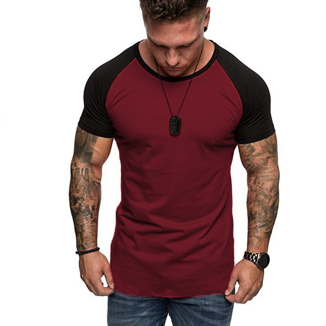 Mens Slim Fit O Neck Short Sleeve Muscle Tee Shirts Casual T-shirt Tops Blouse T 