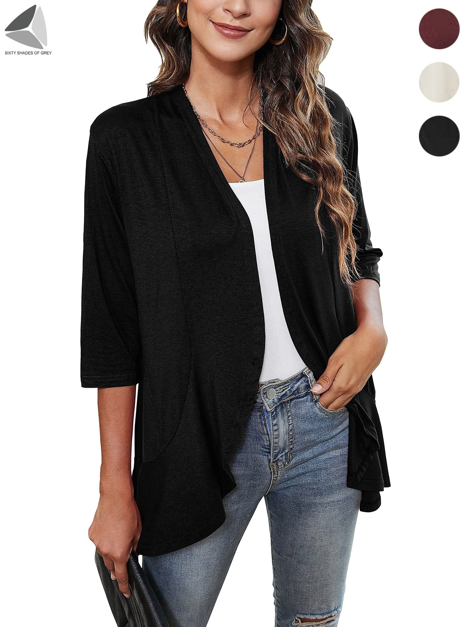 Sixtyshades Womens Lightweight Summer Cardigan Casual Open Front 3/4