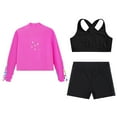 thumbnail image 5 of Alvivi 3Pcs Kids Girls Gymnastics Sports Outfits Cross Back Crop Top Vest and Shorts with Long Sleeve Jacket Set Black&Hot Pink 10, 5 of 6