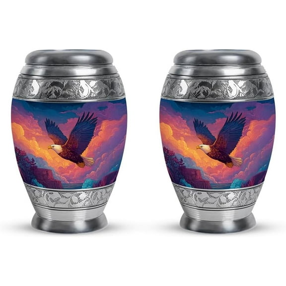 Sunset Eagle Keepsake Urns For Ashes Adult Man & Women, Small Burial Urns For Ashes Adult, Funeral Small Keepsake Urn For Ash, Eagle Cremation Urn Human Ash (Size, 3 Inch, 2 Pcs)