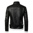 thumbnail image 5 of IROINNID Men's Long Sleeve Faux Leather Stand Collar Short Jacket Solid Color Leisure Thick Leather Coat, Stand Collar Pocket Leather Coat Warm Windproof Coat, 5 of 6