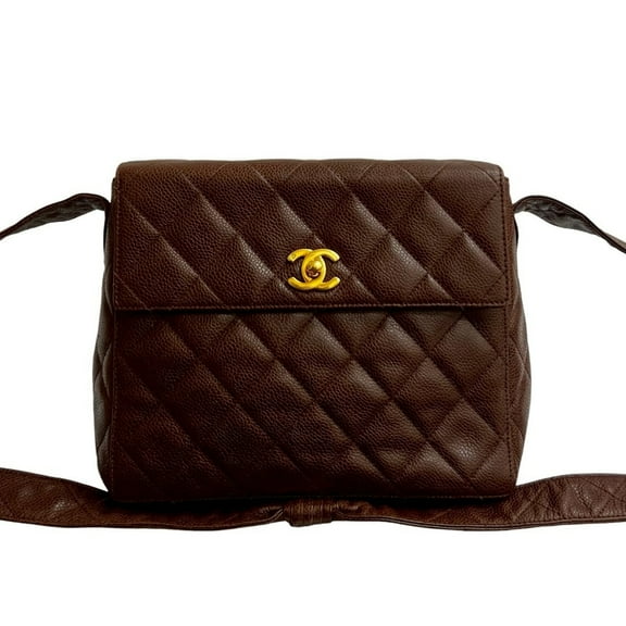 Pre-Owned Seal No. 4 CHANEL Matelasse Coco Mark Caviar Leather Shoulder Bag Brown... (Good)