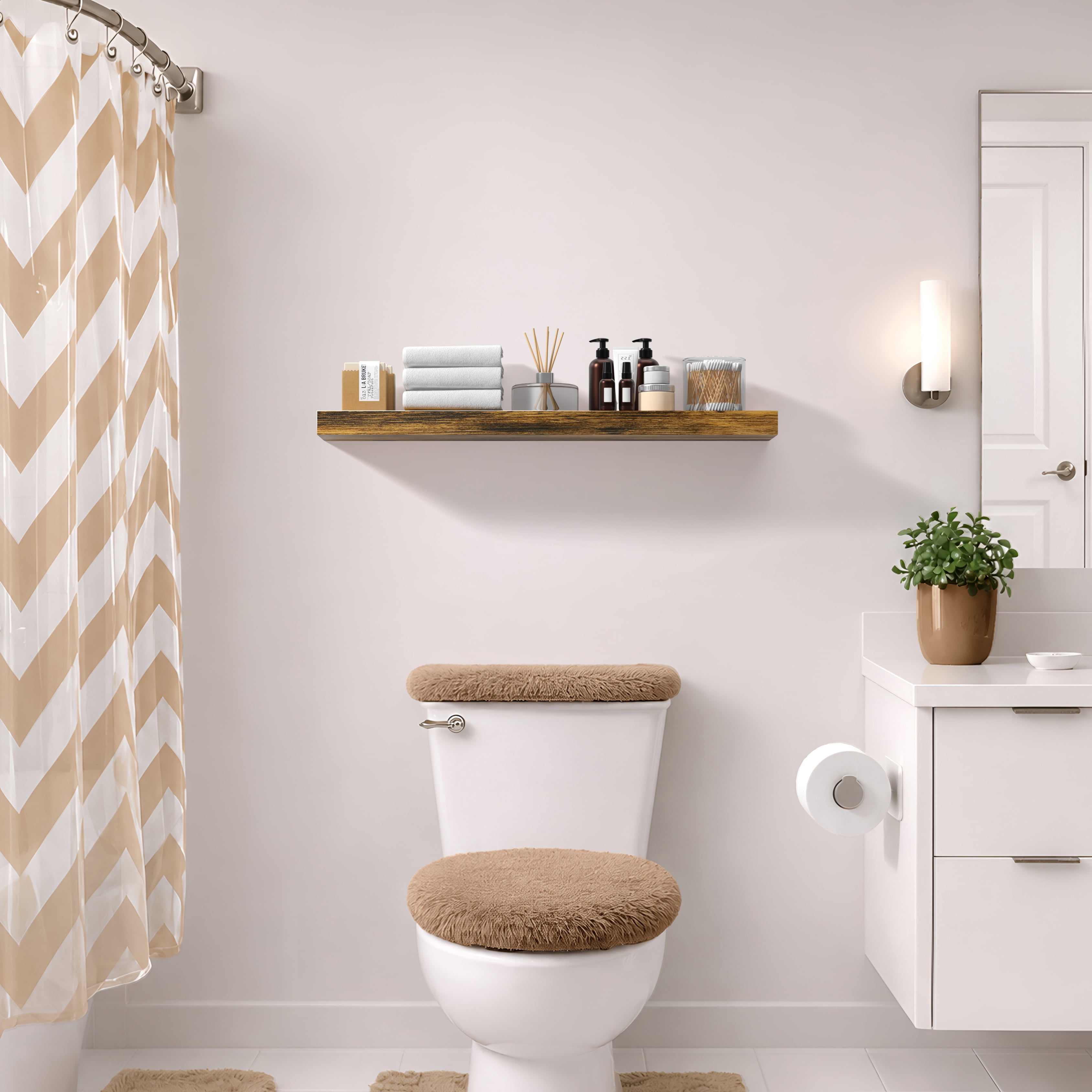 Sorbus 47" Floating Wall Shelf, Brown, Invisible Brackets, Bathroom, Bedroom & Home Decor