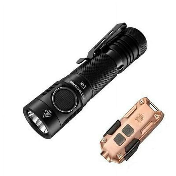 Combo: NITECORE E4K Next generation Flashlight - 4400 Lumens w/Tip Copper Keychain Light -360 Lumens