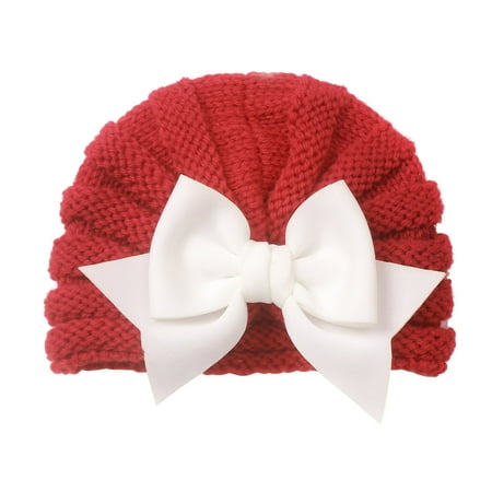 

Christmas Hat Toddler Baby Boys Girls Knitted Cap Beaniess Bowknot Elastics Turban Xmas Hat Winter Baby Hats