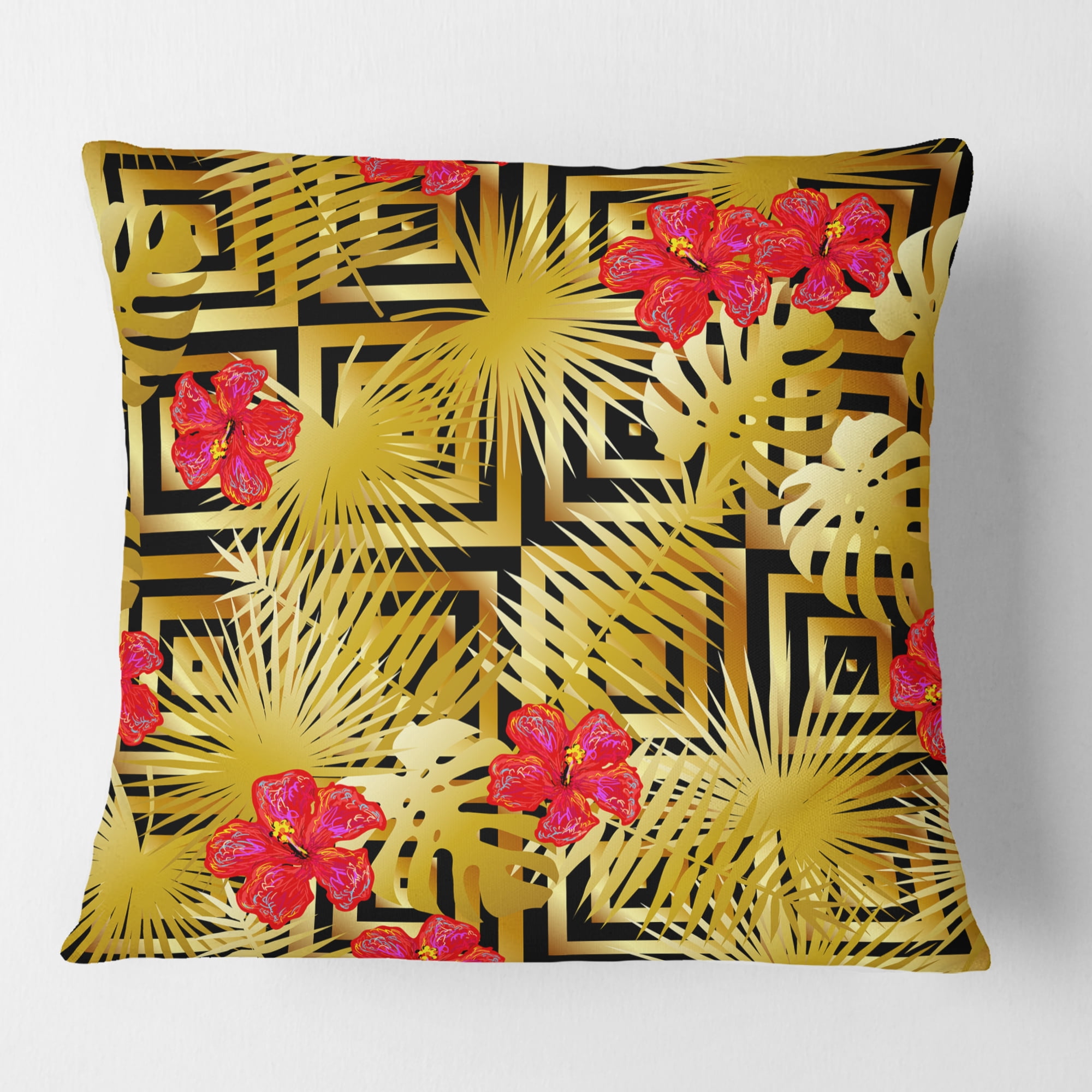 Designart Tropical Gold Luxury Pattern I' Mid-Century Modern Throw Pillow - 18x18