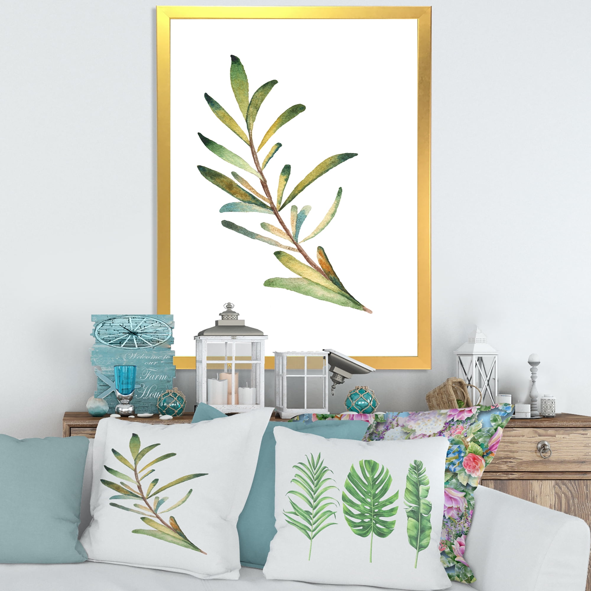 Designart 'Leaf Rosemary Branch on White' Traditional Framed Art Print