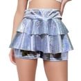 thumbnail image 3 of Girls 2-in-1 Sequin Shorts with Attached Skirt, Sparkly Puffy Dance Costume Shorts for Performance, Cheerleading and School Recital, Shiny Metallic Skort Silver 110, 3 of 5