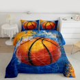 thumbnail image 3 of Manfei Kids Cartoon Basketball Bedding Comforter Set, Oil Printing Art Twin Comforter Sets, Blue Orange Cartoon Reversible Bedding Set, Luxury Bedroom Decor, 2pcs, 3 of 9