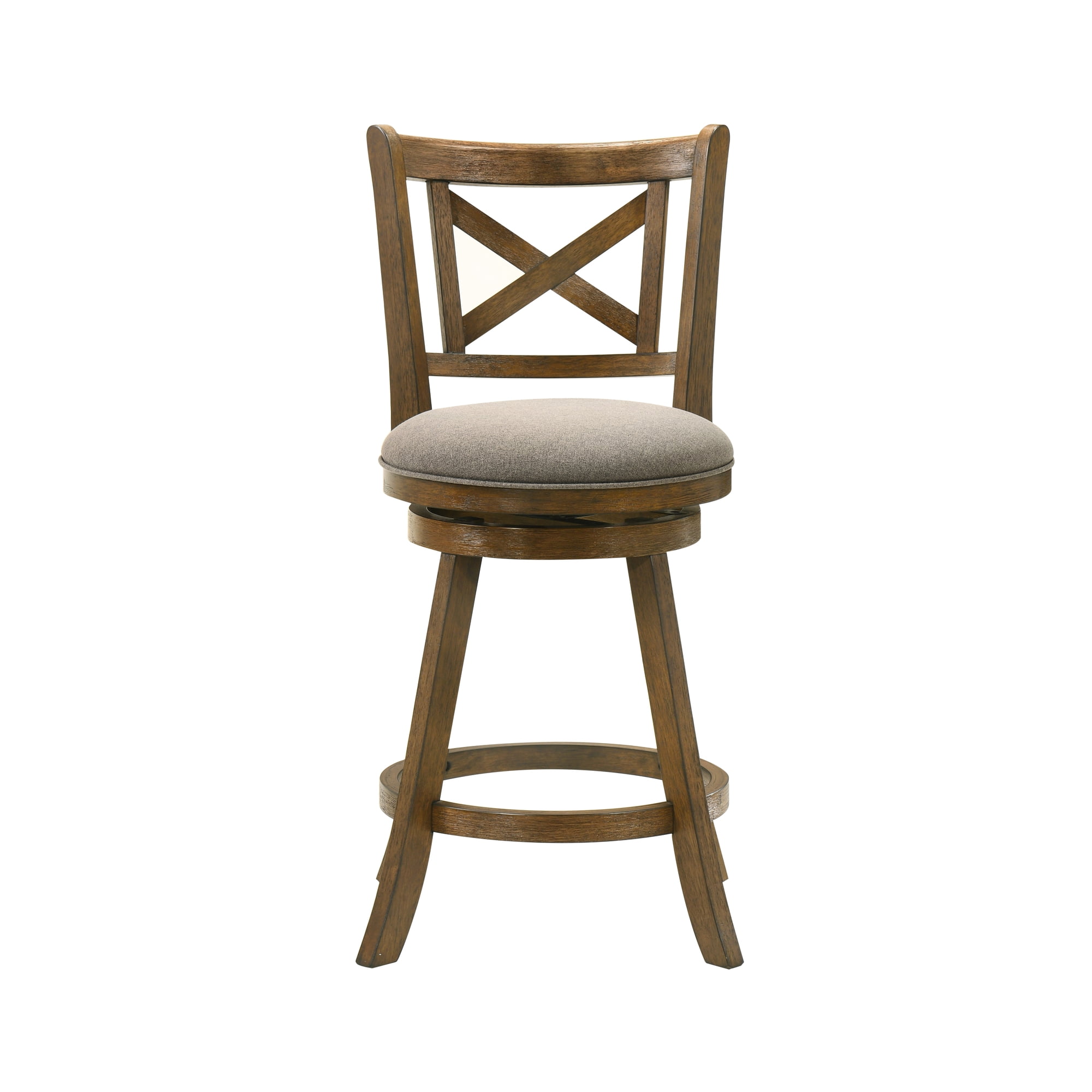 Kodi Modern Farmhouse Swivel Wood Counter Height Kitchen Bar Stool in Sepia Brown Finish with Grey Fabric Upholstered Seat