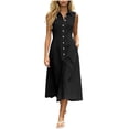 thumbnail image 3 of QUNYINEY Button Down Dresses for Women Sleeveless A Line Black Midi Sundress Loose Fit Casual with Pockets Collared Dresses S-2XL, 3 of 6