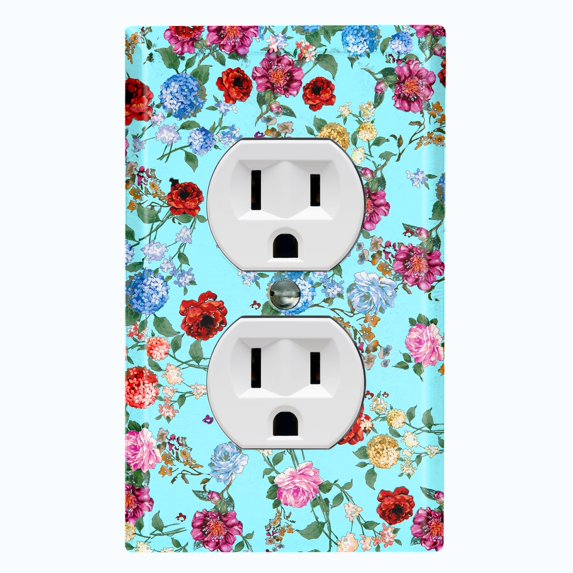Metal Light Switch Plate Outlet Cover Colorful Floral Garden Wallpaper ROS035
