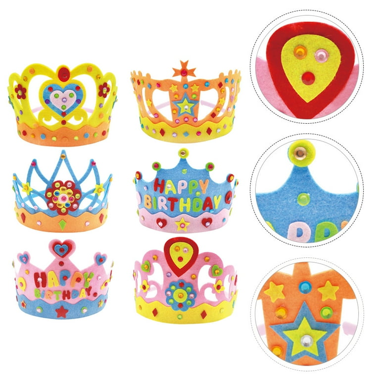 6 Sets Kids Birthday Crown DIY Kit Birthday Hat Making Materials Kids DIY Supplies, Size: 12x10x10CM