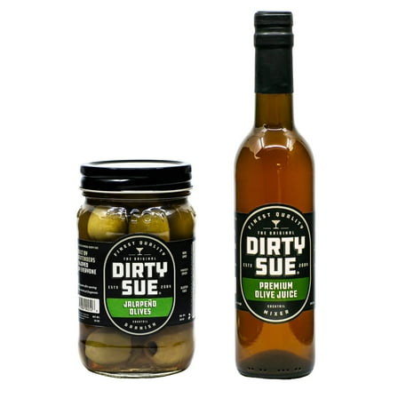 Dirty Sue 375 mL Olive Juice and 16 Ounce Jalapeno Stuffed Olives