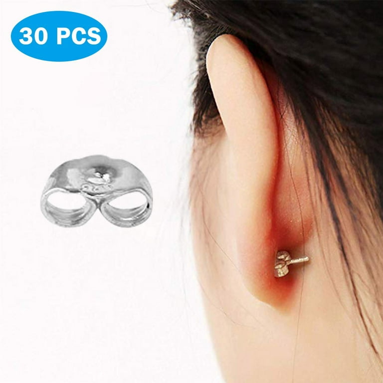 30Pcs/15 Pairs Silver Plated Earring Backs Replacement Secure Ear Lockings  Plated Earring 