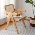 thumbnail image 3 of S-HOME Modern Mid Century Rattan Accent Chair, Comfortable Wooden Armchair for Bedroom and Outdoor Areas，Natural+Set of 2, 3 of 7