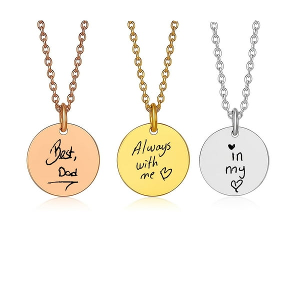 Handwriting Engraved Necklace – Custom Memorial Jewelry with Kids' Drawing & Loved One's Handwritten Note – Personalized Keepsake Gift for Mom, Dad, or Grandparents
