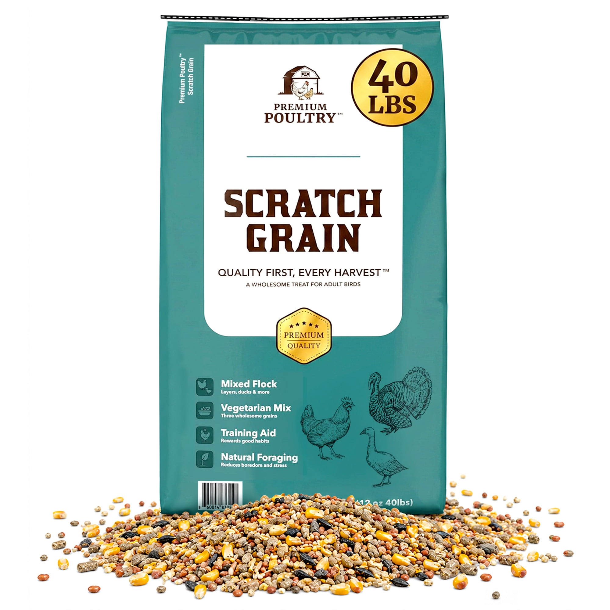 Chicken Scratch Grain for Chickens, Ducks & Turkeys, Natural 3-Grain Scratch Feed Treat, Made in USA, Foraging & Energy Support, 40 lbs