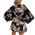 thumbnail image 4 of up to 60% off Gifts Usmixi Sundresses for Women Elbow-Length V-Neck Leaves Print Short Dresses Beach Fashion Batwing Sleeve Button Tie Waist Hem Mini Sun Summer Dress Black m Under $5, 4 of 4