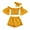 Yellow, variant on FLMEI Kids Baby Girls 3PCS Outfits Flared Sleeve off Shoulder Tops + Shorts + Hairband Set Toddler Solid Colours Summer Clothes 1-6 Years