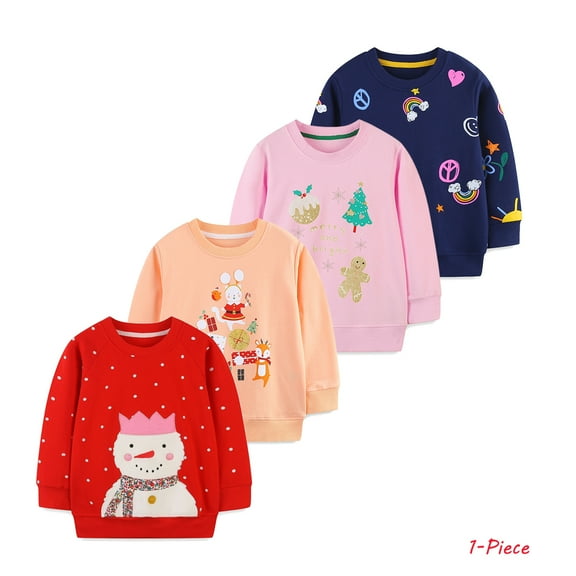 Emy Dola Little Girls Christmas Sweatshirts Cotton Long Sleeve Crewneck Pullover Toddler Kids Winter Warm Shirt Sweater Tops 2t-7t