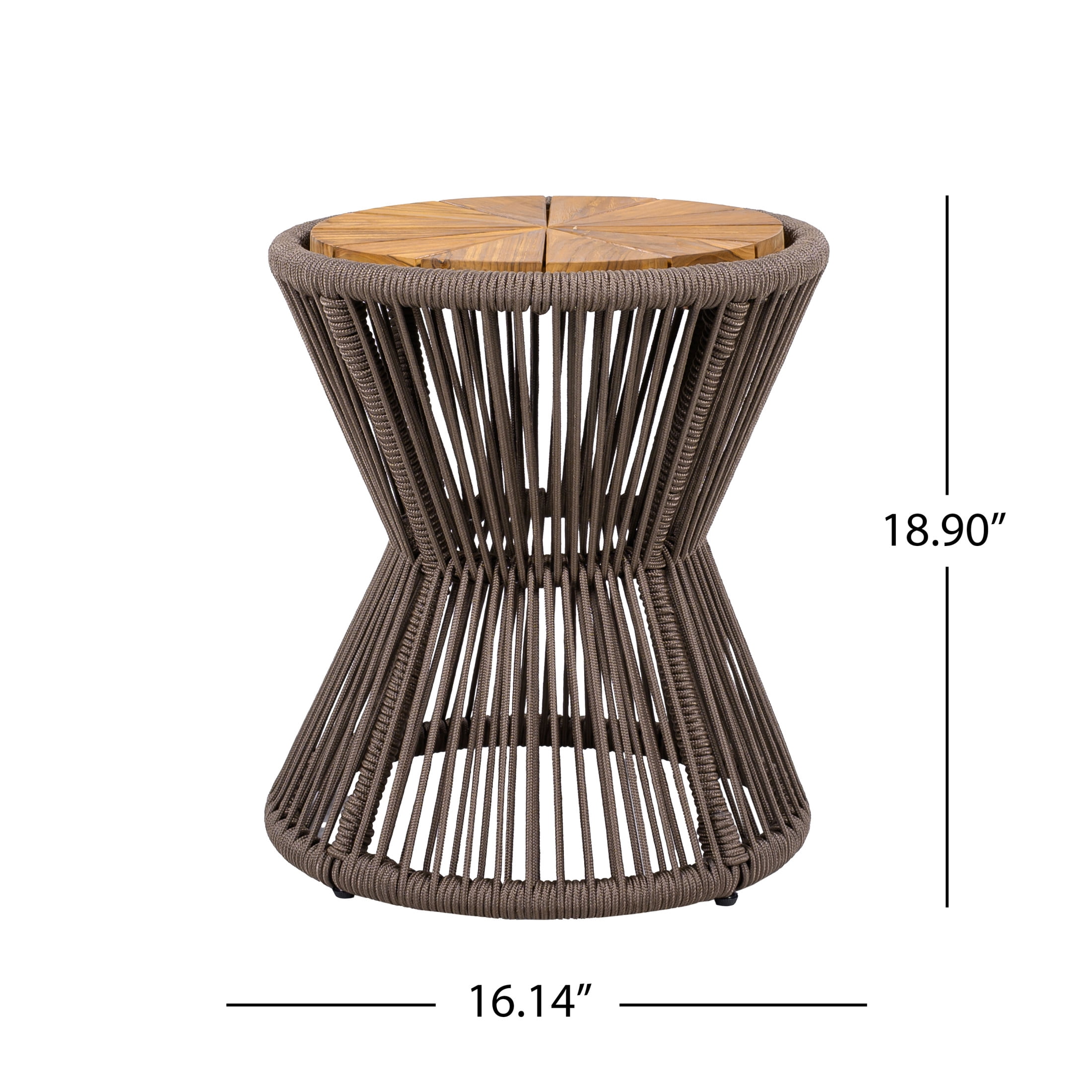 Christopher Knight Home Small Outdoor Side Table, Woven Rope Patio End Table, Dark Gray + Teak