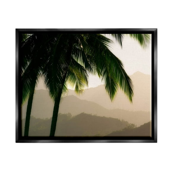 Stupell Industries Palm Trees At Sunrise Mountain Range Photograph Jet Black Floating Framed Canvas Print Wall Art, Design by Dennis Frates