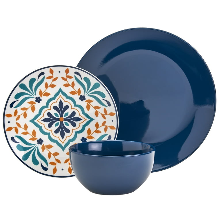 Tabletops Gallery Isabella 12 Piece Blue Porcelain Round Dinnerware Set Service for 4
